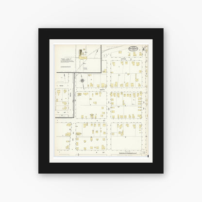 Old map wall art mockup — black gallery frame with white mat — Sanborn Fire Insurance Map from Newberry, Alachua County, Florida (1913), Sheet #0004