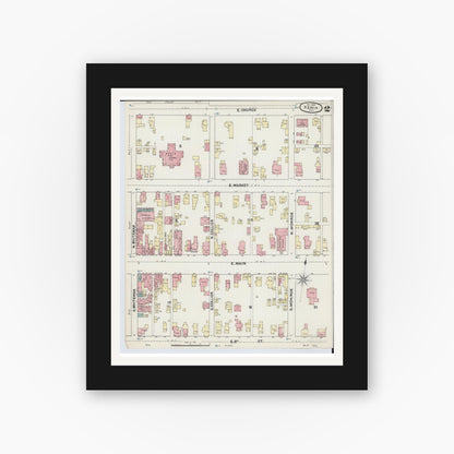 Old map wall art mockup — black gallery frame with white mat — Sanborn Fire Insurance Map from Xenia, Greene County, Ohio (1890), Sheet #0002