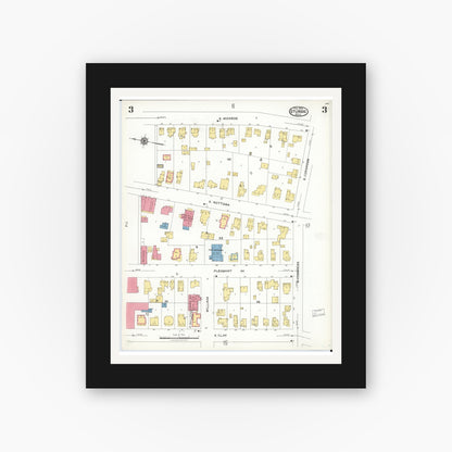 Old map wall art mockup — black gallery frame with white mat — Sanborn Fire Insurance Map from Sturgis, Saint Joseph County, Michigan (1923), Sheet #0003