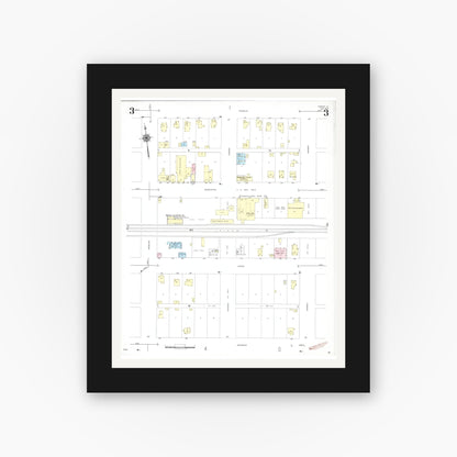 Old map wall art mockup — black gallery frame with white mat — Sanborn Fire Insurance Map from Durant, Cedar County, Iowa (1948), Sheet #0003
