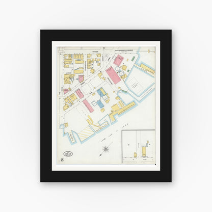 Old map wall art mockup — black gallery frame with white mat — Sanborn Fire Insurance Map from Key West, Monroe County, Florida (1899), Sheet #0002
