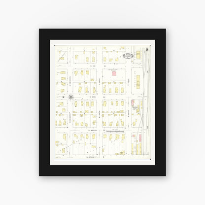 Old map wall art mockup — black gallery frame with white mat — Sanborn Fire Insurance Map from Washington, Washington County, Iowa (1909), Sheet #0002