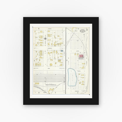 Old map wall art mockup — black gallery frame with white mat — Sanborn Fire Insurance Map from Brainerd, Crow Wing County, Minnesota (1913), Sheet #0005