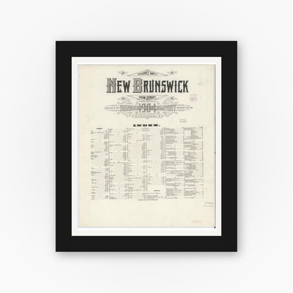Old map wall art mockup — black gallery frame with white mat — Sanborn Fire Insurance Map from New Brunswick, Middlesex County, New Jersey (1904), Sheet #0001