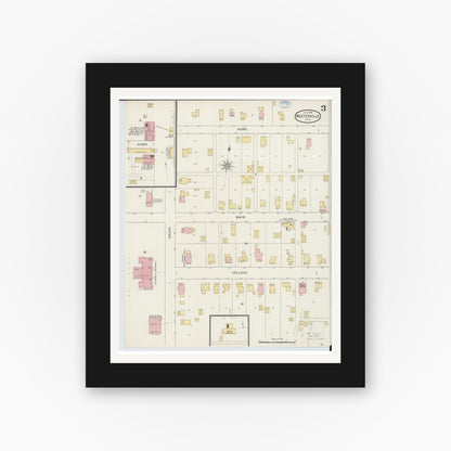 Old map wall art mockup — black gallery frame with white mat — Sanborn Fire Insurance Map from Westerville, Franklin County, Ohio (1894), Sheet #0003