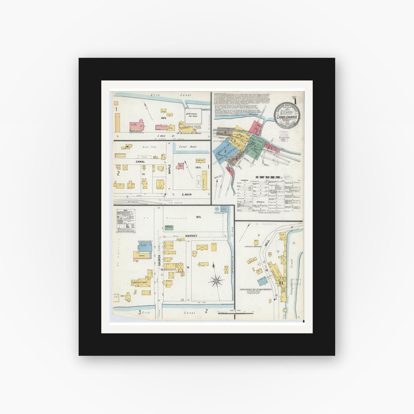 Old map wall art mockup — black gallery frame with white mat — Sanborn Fire Insurance Map from Canajoharie, Montgomery County, New York (1902) - Complete Map Set