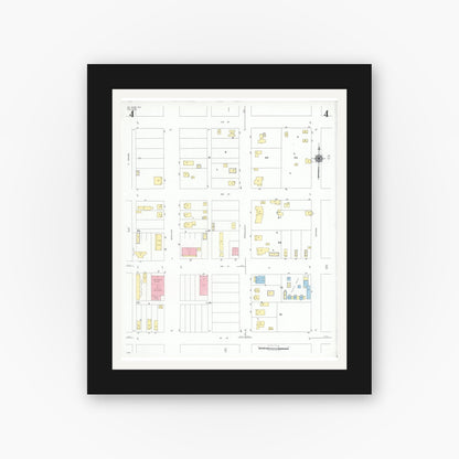 Old map wall art mockup — black gallery frame with white mat — Sanborn Fire Insurance Map from Big Lake, Reagan County, Texas (1949), Sheet #0004
