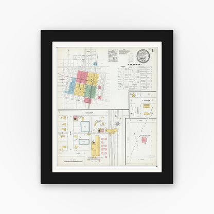 Old map wall art mockup — black gallery frame with white mat — Sanborn Fire Insurance Map from Virden, Macoupin County, Illinois (1900) - Complete Map Set