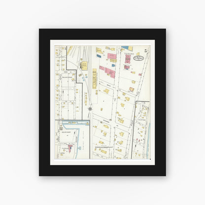 Old map wall art mockup — black gallery frame with white mat — Sanborn Fire Insurance Map from Fort Pierce, St Lucie County, Florida (1918), Sheet #0005