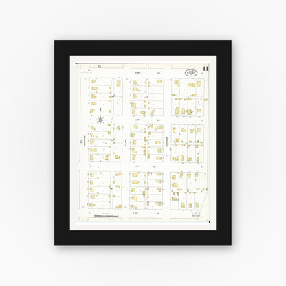 Old map wall art mockup — black gallery frame with white mat — Sanborn Fire Insurance Map from Boone, Boone County, Iowa (1900), Sheet #0011