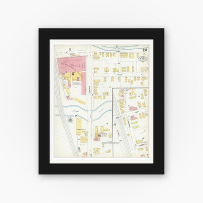 Old map wall art mockup — black gallery frame with white mat — Sanborn Fire Insurance Map from Rome, Oneida County, New York (1899), Sheet #0012