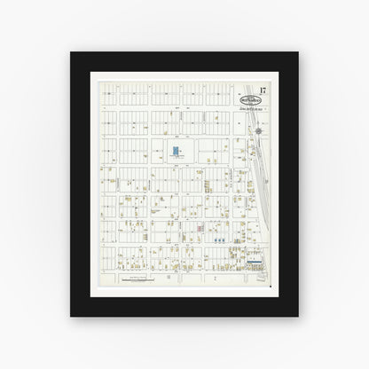 Old map wall art mockup — black gallery frame with white mat — Sanborn Fire Insurance Map from West Palm Beach, Dade County, Florida (1920), Sheet #0017
