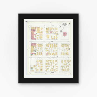 Old map wall art mockup — black gallery frame with white mat — Sanborn Fire Insurance Map from Cadillac, Wexford County, Michigan (1906), Sheet #0007