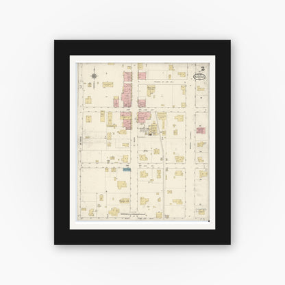 Old map wall art mockup — black gallery frame with white mat — Sanborn Fire Insurance Map from Alachua, Alachua County, Florida (1912), Sheet #0002
