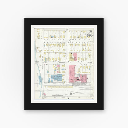 Old map wall art mockup — black gallery frame with white mat — Sanborn Fire Insurance Map from Kankakee, Kankakee County, Illinois (1914), Sheet #0018
