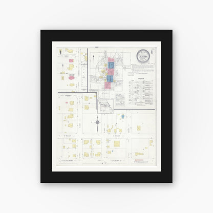 Old map wall art mockup — black gallery frame with white mat — Sanborn Fire Insurance Map from California, Moniteau County, Missouri (1930) - Complete Map Set
