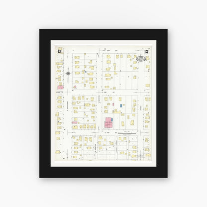 Old map wall art mockup — black gallery frame with white mat — Sanborn Fire Insurance Map from Albert Lea, Freeborn County, Minnesota (1926), Sheet #0015