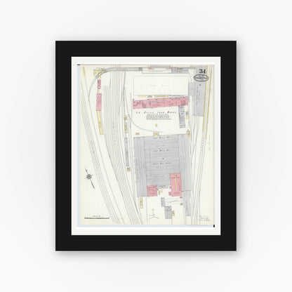 Old map wall art mockup — black gallery frame with white mat — Sanborn Fire Insurance Map from Steubenville, Jefferson County, Ohio (1913), Sheet #0034