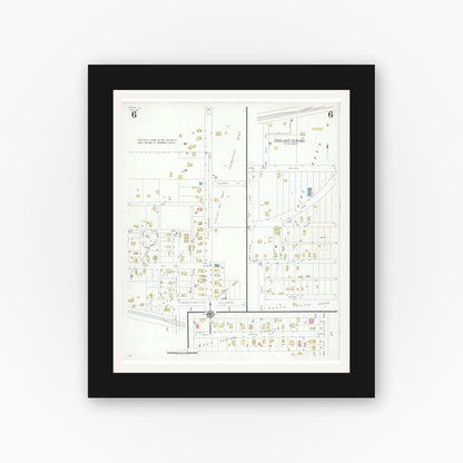 Old map wall art mockup — black gallery frame with white mat — Sanborn Fire Insurance Map from Eureka, Woodford County, Illinois (1941), Sheet #0006
