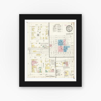 Old map wall art mockup — black gallery frame with white mat — Sanborn Fire Insurance Map from Boone, Boone County, Iowa (1888) â€” Complete Set
