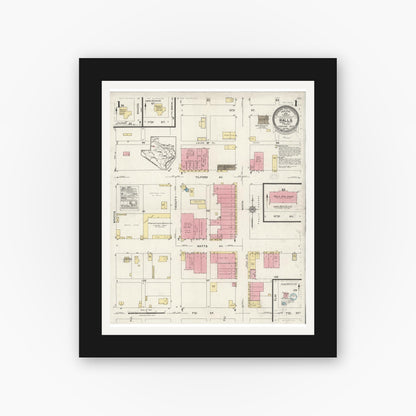 Old map wall art mockup — black gallery frame with white mat — Sanborn Fire Insurance Map from Ralls, Crosby County, Texas (1926), Sheet #0001