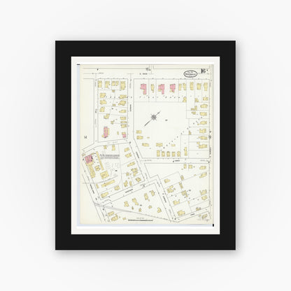 Old map wall art mockup — black gallery frame with white mat — Sanborn Fire Insurance Map from Norwalk, Huron County, Ohio (1911), Sheet #0016