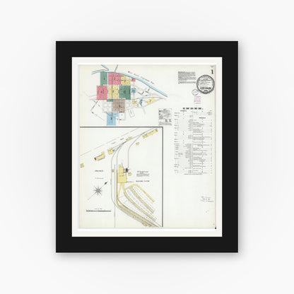Old map wall art mockup — black gallery frame with white mat — Sanborn Fire Insurance Map from Lewisburg, Union County, Pennsylvania (1901), Sheet #0001