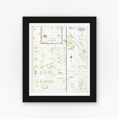Old map wall art mockup — black gallery frame with white mat — Sanborn Fire Insurance Map from Mcbain, Missaukee County, Michigan (1929), Sheet #0002