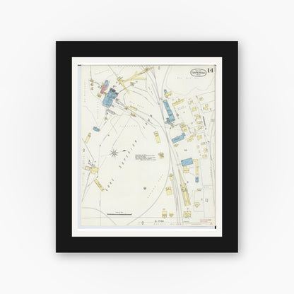 Old map wall art mockup — black gallery frame with white mat — Sanborn Fire Insurance Map from Ishpeming, Marquette County, Michigan (1897), Sheet #0014