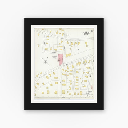 Old map wall art mockup — black gallery frame with white mat — Sanborn Fire Insurance Map from Westboro, Worcester County, Massachusetts (1904), Sheet #0002