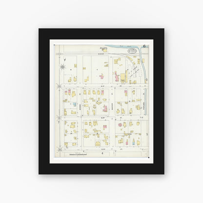 Old map wall art mockup — black gallery frame with white mat — Sanborn Fire Insurance Map from Dixon, Lee County, Illinois (1897), Sheet #0006