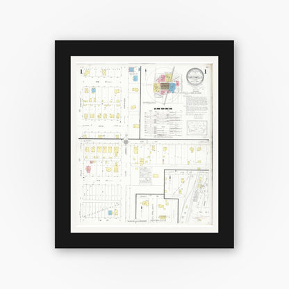 Old map wall art mockup — black gallery frame with white mat — Sanborn Fire Insurance Map from Griswold, Cass County, Iowa (1930), Sheet #0001