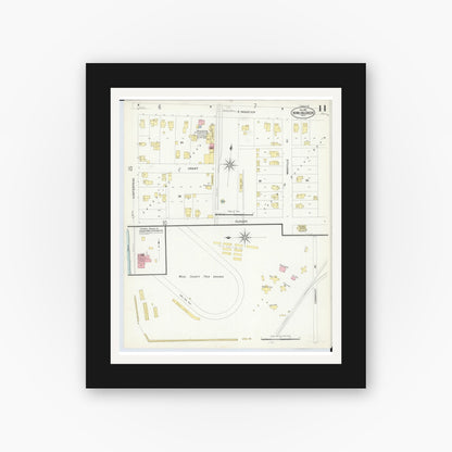 Old map wall art mockup — black gallery frame with white mat — Sanborn Fire Insurance Map from Bowling Green, Wood County, Ohio (1908), Sheet #0011