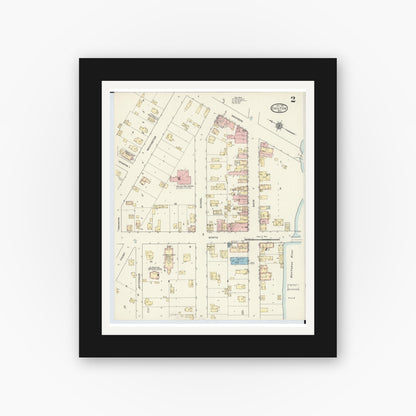 Old map wall art mockup — black gallery frame with white mat — Sanborn Fire Insurance Map from Chilton, Calumet County, Wisconsin (1914), Sheet #0002