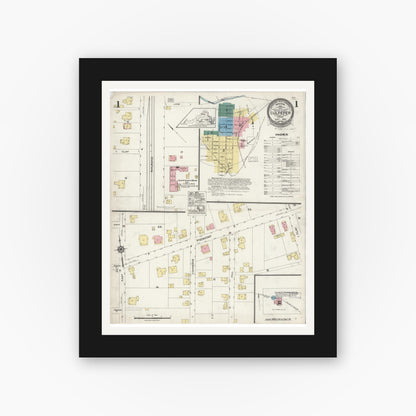 Old map wall art mockup — black gallery frame with white mat — Sanborn Fire Insurance Map from Culpeper, Culpeper County, Virginia (1924), Sheet #0001
