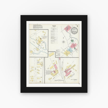 Old map wall art mockup — black gallery frame with white mat — Sanborn Fire Insurance Map from Bridgewater, Plymouth County, Massachusetts (1896) - Complete Map Set