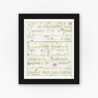 Old map wall art mockup — black gallery frame with white mat — Sanborn Fire Insurance Map from Tarentum, Allegheny County, Pennsylvania (1902), Sheet #0013