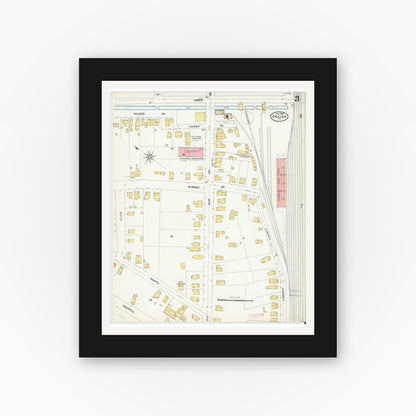 Old map wall art mockup — black gallery frame with white mat — Sanborn Fire Insurance Map from Oneida, Madison County, New York (1904), Sheet #0002