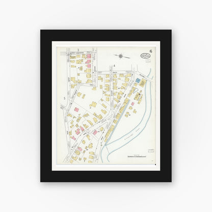 Old map wall art mockup — black gallery frame with white mat — Sanborn Fire Insurance Map from Fort Plain, Montgomery County, New York (1912), Sheet #0006