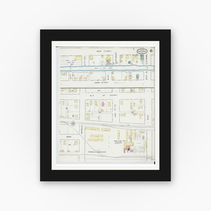 Old map wall art mockup — black gallery frame with white mat — Sanborn Fire Insurance Map from Delphos, Van Wert And Allen Counties, Ohio (1892), Sheet #0006