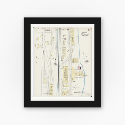 Old map wall art mockup — black gallery frame with white mat — Sanborn Fire Insurance Map from Stillwater, Washington County, Minnesota (1888), Sheet #0003