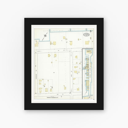 Old map wall art mockup — black gallery frame with white mat — Sanborn Fire Insurance Map from Fort Myers, Lee County, Florida (1914), Sheet #0005