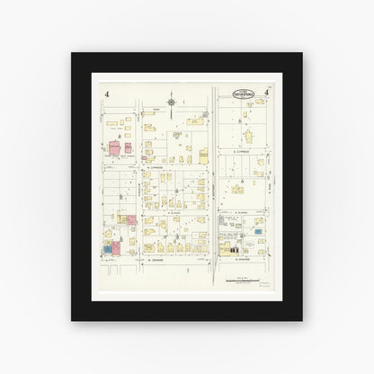 Old map wall art mockup — black gallery frame with white mat — Sanborn Fire Insurance Map from Tarpon Springs, Pinellas County, Florida (1926), Sheet #0004