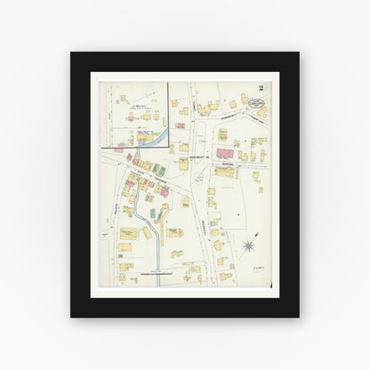 Old map wall art mockup — black gallery frame with white mat — Sanborn Fire Insurance Map from Concord, Middlesex County, Massachusetts (1897), Sheet #0002