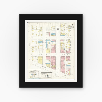 Old map wall art mockup — black gallery frame with white mat — Sanborn Fire Insurance Map from Storm Lake, Buena Vista County, Iowa (1914), Sheet #0002