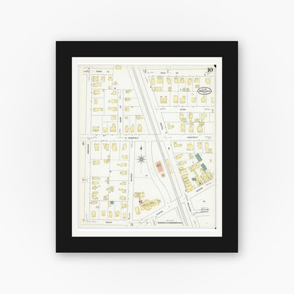 Old map wall art mockup — black gallery frame with white mat — Sanborn Fire Insurance Map from Wakefield, Middlesex County, Massachusetts (1909), Sheet #0010