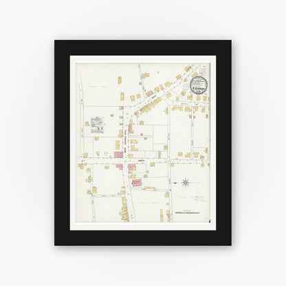 Old map wall art mockup — black gallery frame with white mat — Sanborn Fire Insurance Map from West Alexander, Washington County, Pennsylvania (1901), Sheet #0001