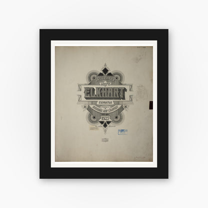 Old map wall art mockup — black gallery frame with white mat — Sanborn Fire Insurance Map from Elkhart, Elkhart County, Indiana (1950), Sheet #0001