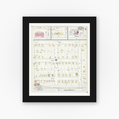 Old map wall art mockup — black gallery frame with white mat — Sanborn Fire Insurance Map from Shelbina, Shelby County, Missouri (1916), Sheet #0003