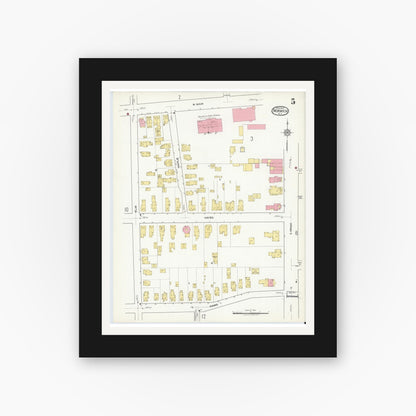 Old map wall art mockup — black gallery frame with white mat — Sanborn Fire Insurance Map from Norwich, Chenango County, New York (1917), Sheet #0005